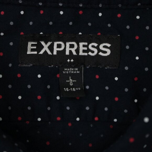 Express Shirt Mens Large 16-16 1/2 Blue Geometric 100% Cotton Long Sleeve Button - Picture 8 of 14